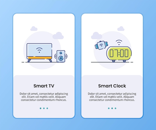 Vector smart tv and smart clock onboarding template for mobile ui app design vector illustration