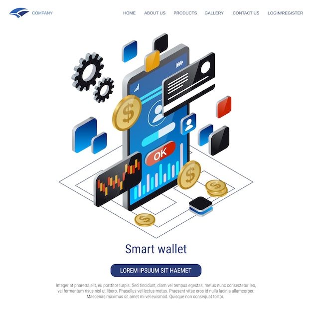 Vector smart wallet modern 3d isometric vector concept illustration