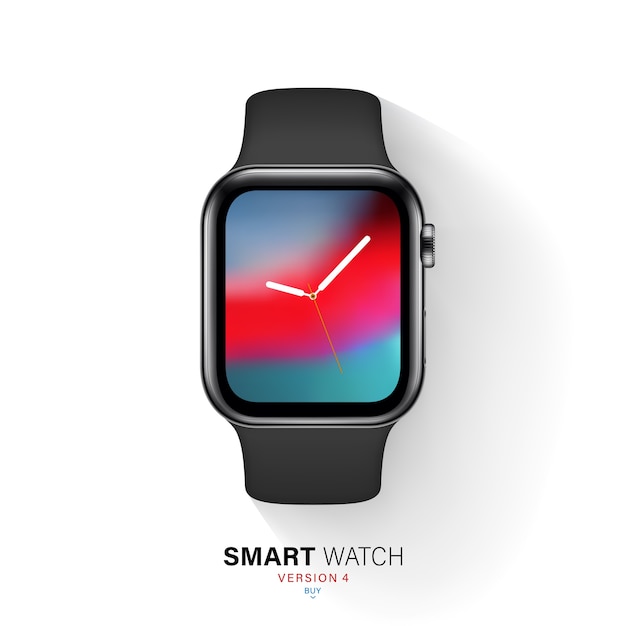 Smart watch black color steel case on white background