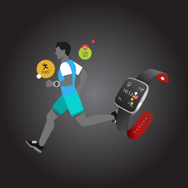 Vector smart watch fitness man running