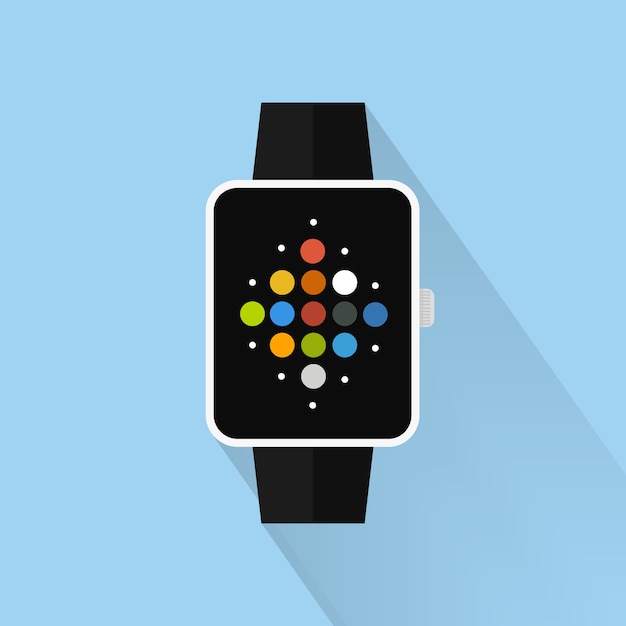 Vector smart watch flat concept with long shadow.