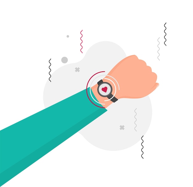 Smart watch on hand design over color background flat vector illustration