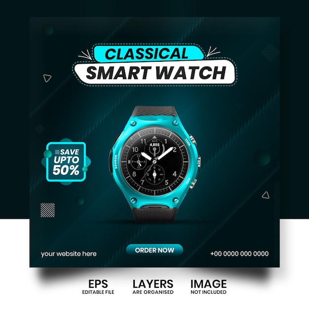 벡터 스마트 시계 판매 및 홍보 소셜 미디어 배너 포스트 디자인