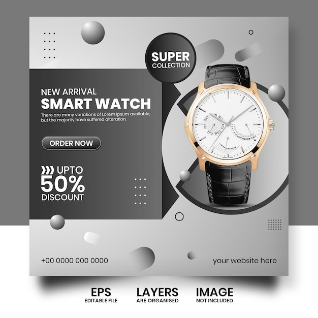 Vector smart watch sale and promotional social media banner post design