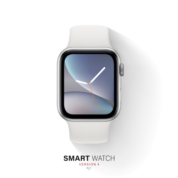 Smart watch silver color aluminum case on white
