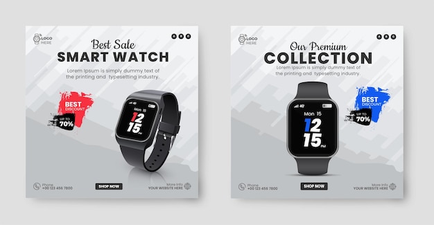 Vector smart watch social media post banner template