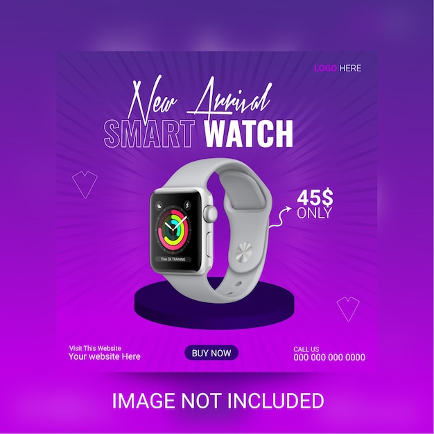 Vector smart watch social media post design template vector