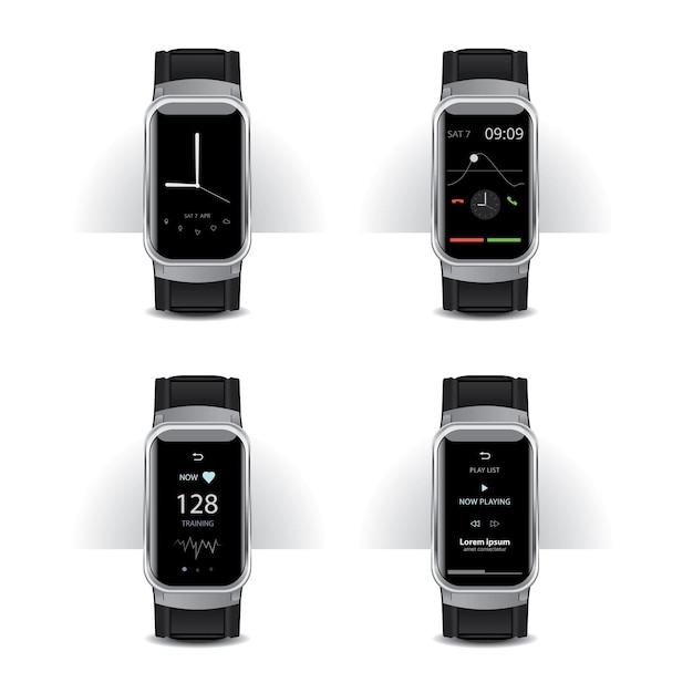 Vector smart watch with digital display set
