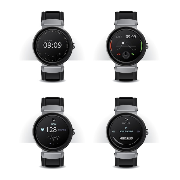 Vector smart watch with digital display set