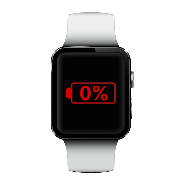 Vector smart watch with low battery sign on screen