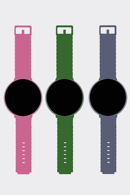 Smart watches of different colors collage vector graphics