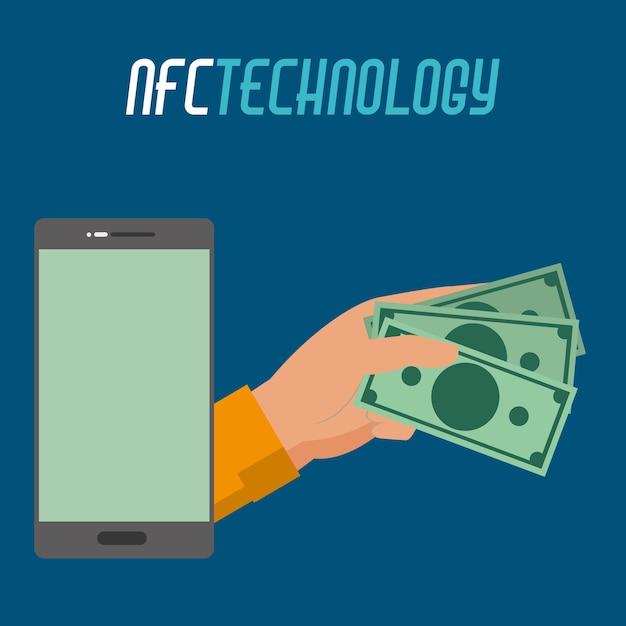 Vector smartphhone technology and hand with bills money