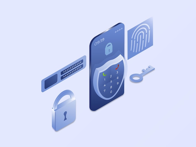 smartphone anti virus data security protection with shield icon 3d isometric vector illustration