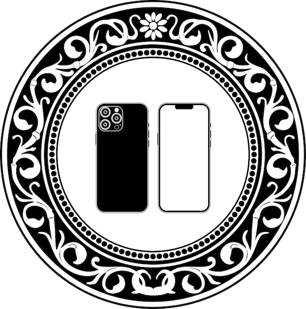 логотип линии искусства смартфона с цветочной рамкой силуэт ручной работы № 51