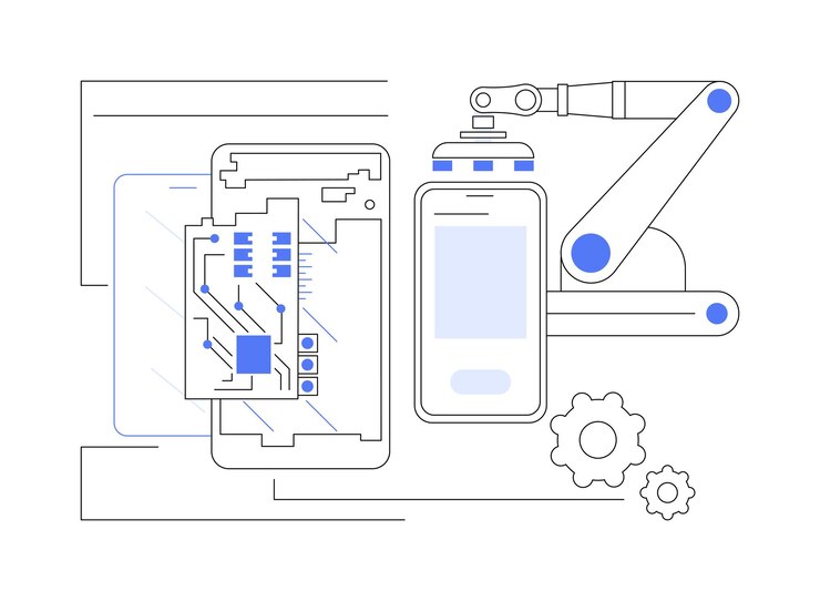 Vector smartphone assembling abstract concept vector illustration