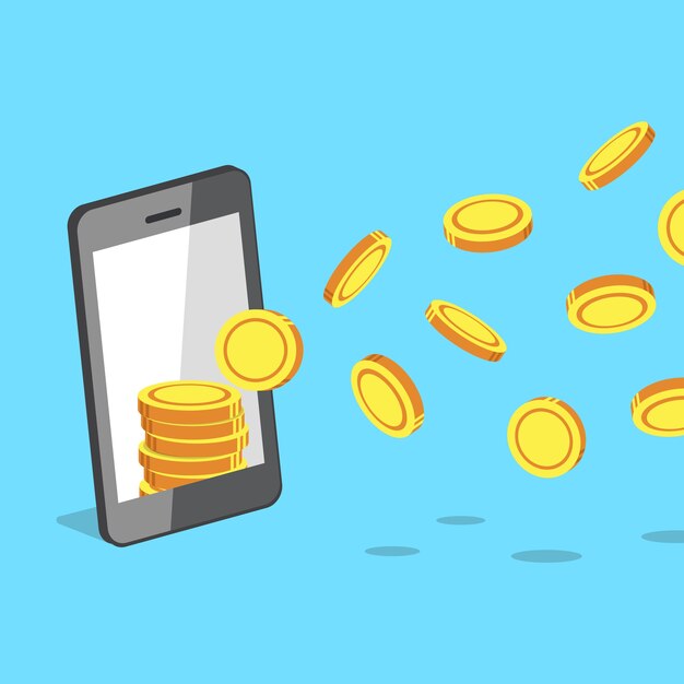 Смартфон, привлекающий денежные монеты