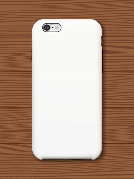 Smartphone back cover mock up on wooden background.