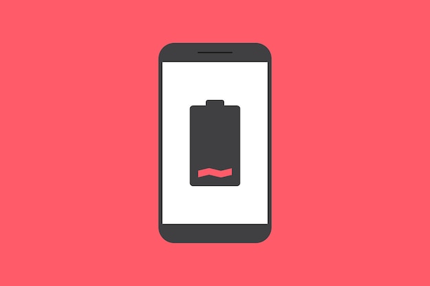 Smartphone batterij melding vector pictogram teken symbool smartphone en batterij bijna leeg