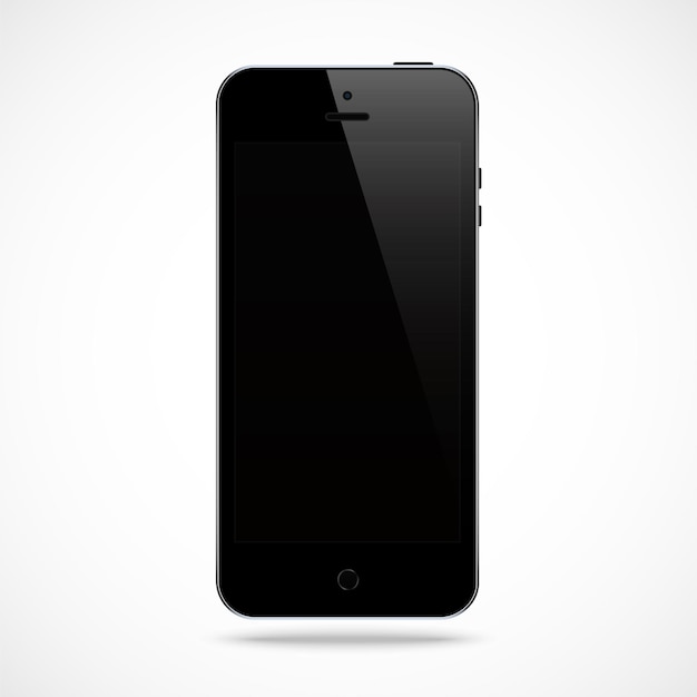 Smartphone black color with black touch screen saver on white.