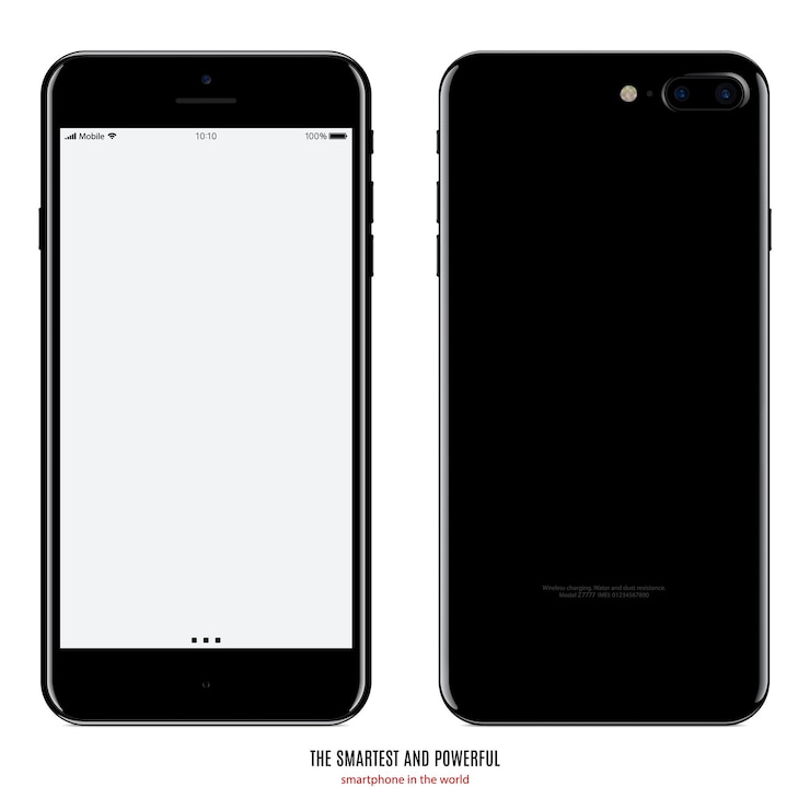 Vector smartphone black color with blank screen and back side on white background