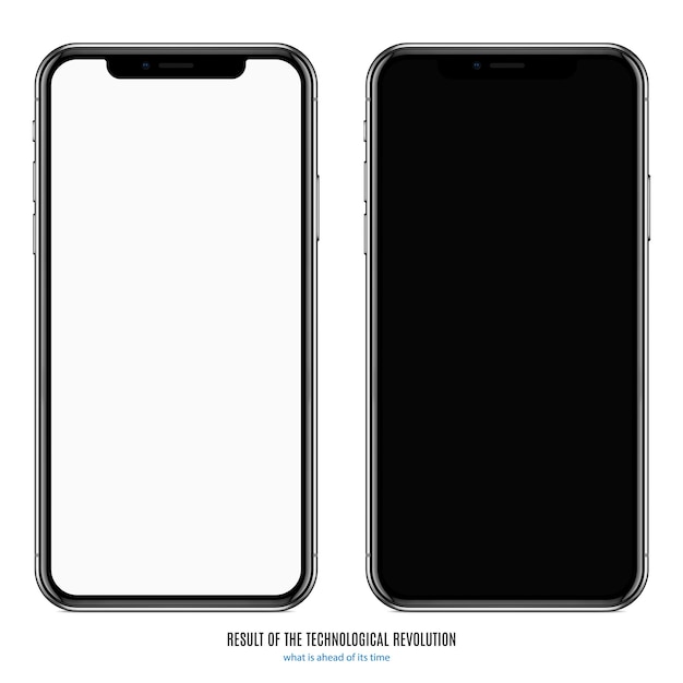 Vector smartphone in black color with blank screen on white background