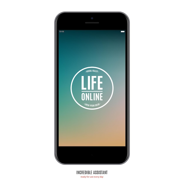 Vettore smartphone nero colore matto con schermo colorato mockup di telefono cellulare