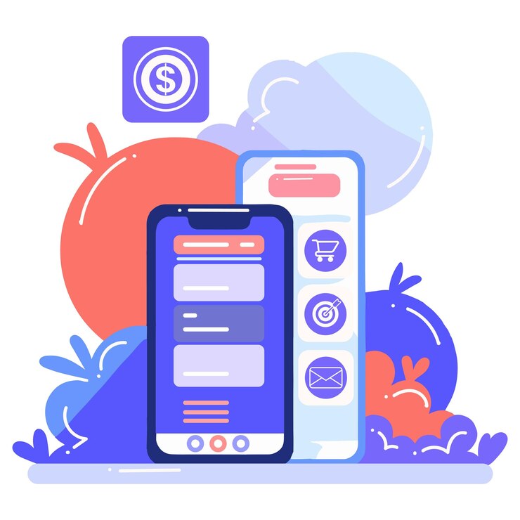 Vector smartphone and business in ux ui flat style