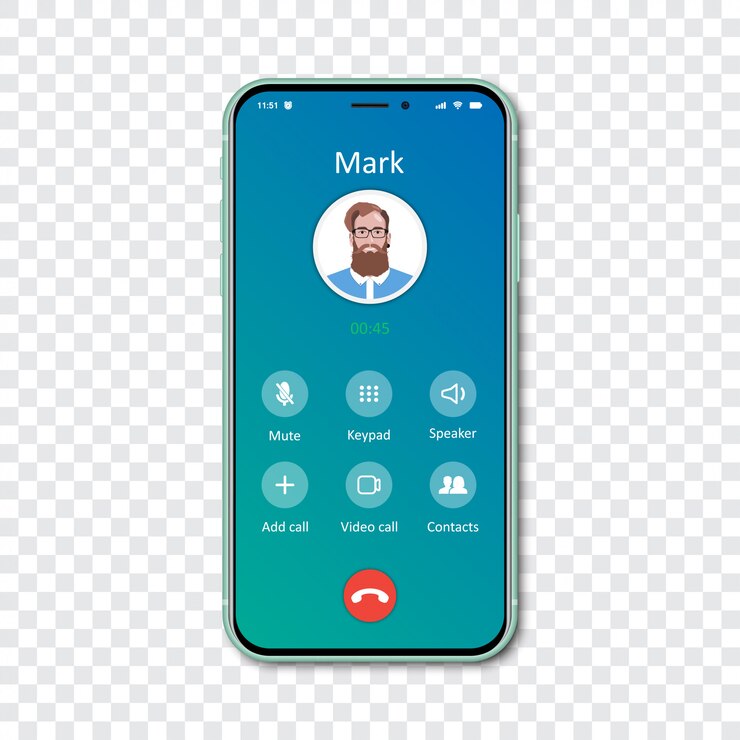 Vector smartphone call app interface template on a transparent . incoming call .  