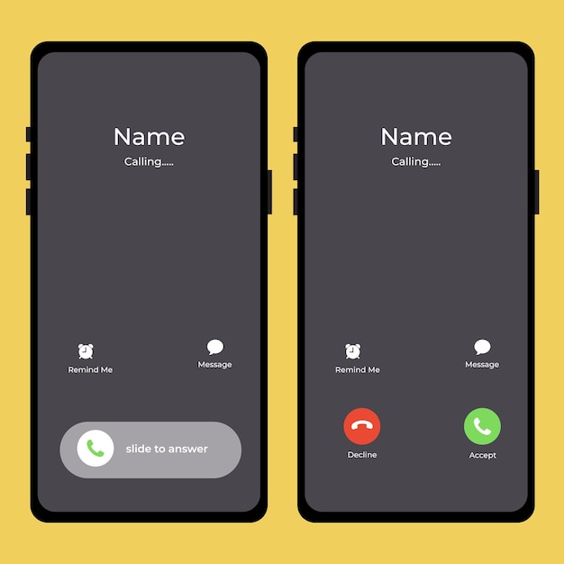 Vector smartphone call screen concept ui incoming call screen template user interface user experience ux