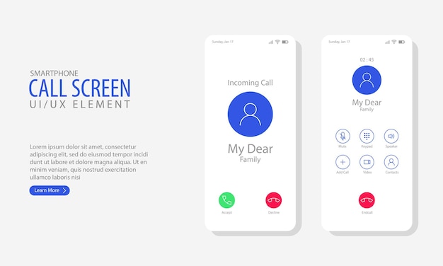 Smartphone call screen user interface Phone call UI vector illustration