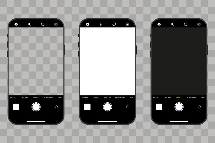 Vector smartphone camera interface template in different various. vector illustration