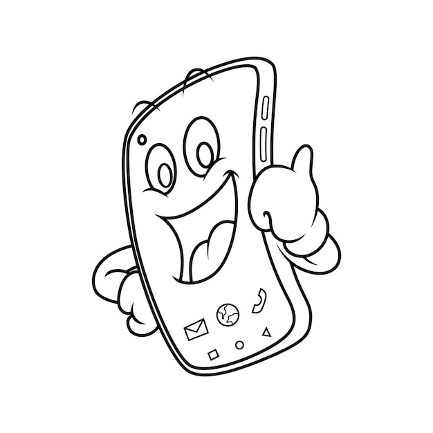 Smartphone cartoon character coloring illustration