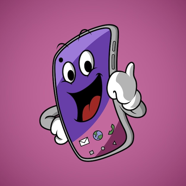 Smartphone cartoon mascot with happy expression