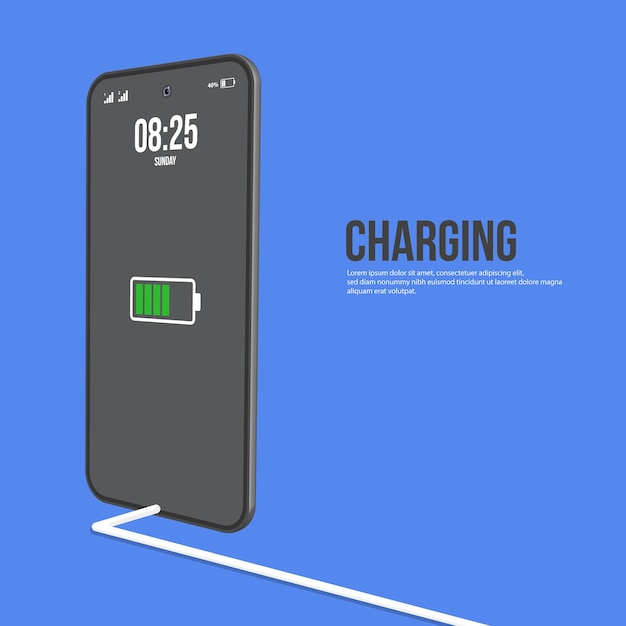 Adattatore per caricabatterie per smartphone e illustrazione del design piatto di notifica di batteria scarica della presa elettrica