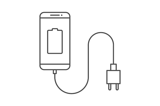 Значок линии адаптера зарядного устройства для смартфона знак символ вектор смартфон электрическая розетка адаптер уведомление о низком заряде батареи