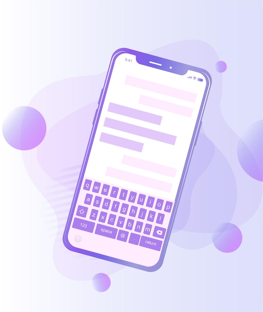 Vector smartphone-chatinterface met abstracte vlakke afbeelding als achtergrond