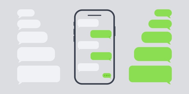 Smartphone chatting sms blank. Set with green chat on smartphone. Dialog with speech bubble.