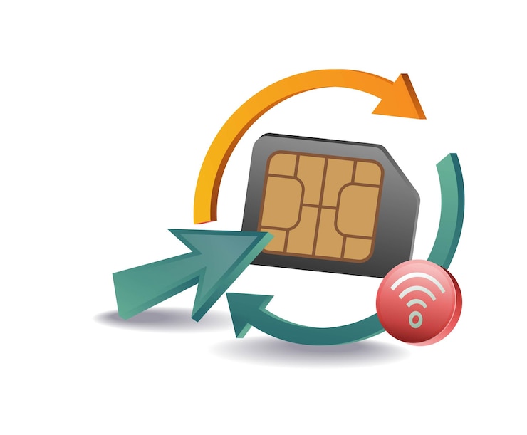 Vector smartphone chip card network rotation concept illustration