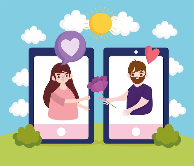 Smartphone coppia che flirta