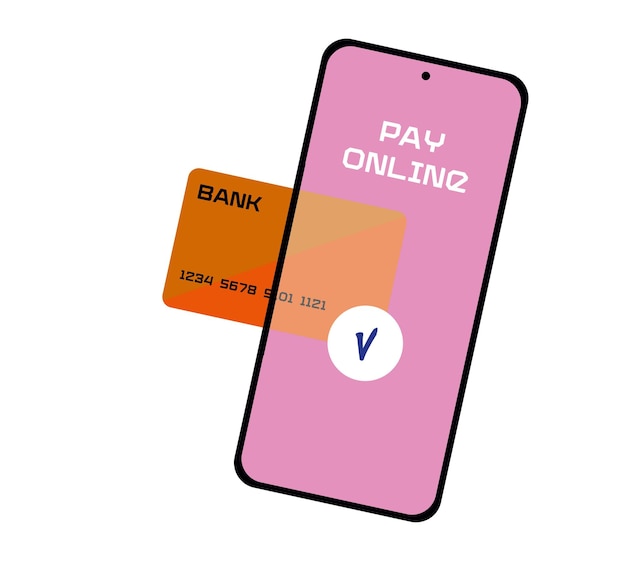 スマートフォンとクレジットカードのバナーを白に分離した広告プロモーションポスター 電話銀行のイラスト 電子マネー資金転送 安全なオンライン支払いコンセプト フラットまたは漫画のイラスト