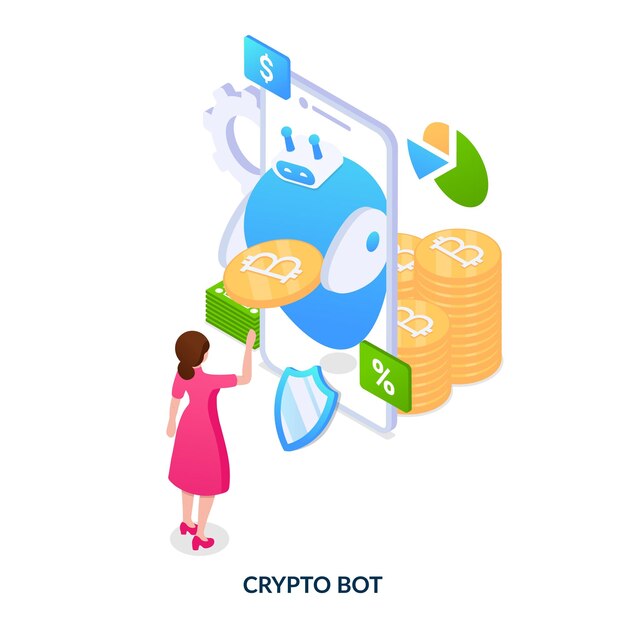 Smartphone crypto bot. Vector illustration