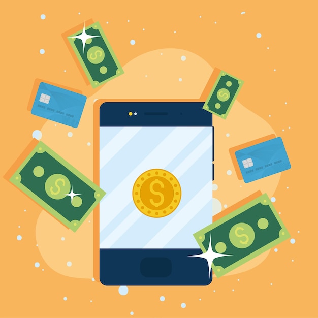 Smartphone and dollars money icons