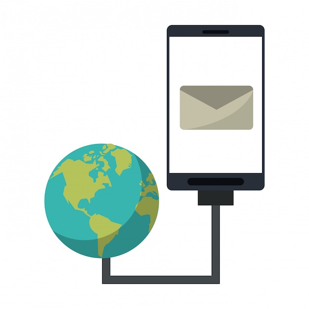 Smartphone-e-mailsymbool en internet op het wereldnetwerk