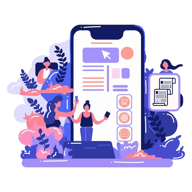 Smartphone en bedrijf in UX UI vlakke stijl