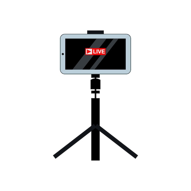 Smartphone en statief als uitrusting voor streamers en blogger geïsoleerd op een witte achtergrond