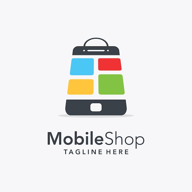 Smartphone en tas voor het logoontwerp van een mobiele winkel