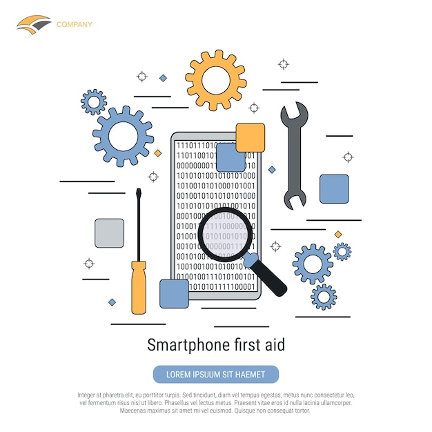 Smartphone first aid flat contour style vector concept illustration