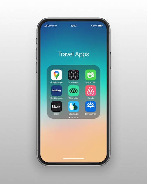 ベクトル スマートフォンフォルダー旅行アプリのアイコンを設定