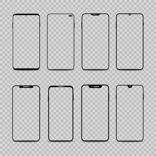 Smartphone frames template on transparent background