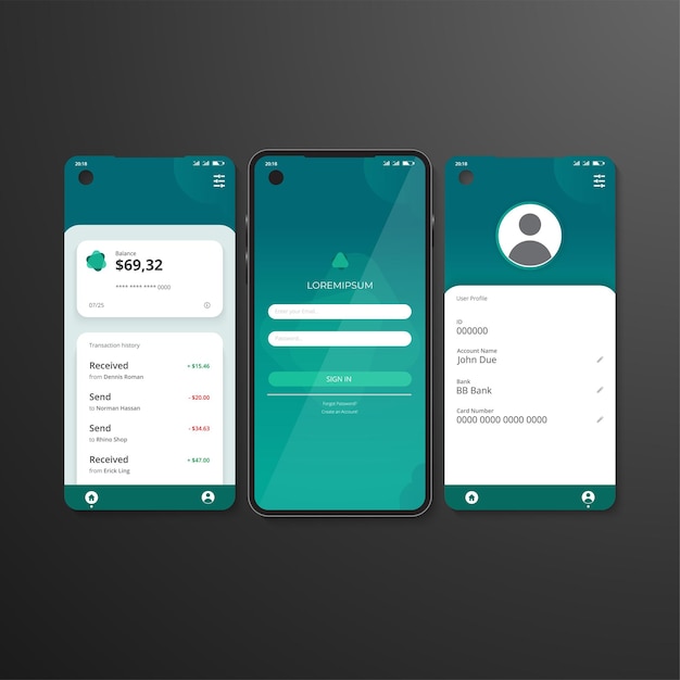 Smartphone front view mockup with simple ewallet UI design concept